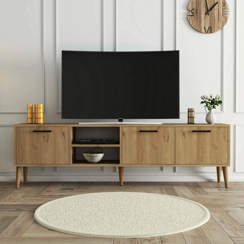Brugine, Mobile Porta tv un Ripiano, 180x35x53h cm Marrone Quercia