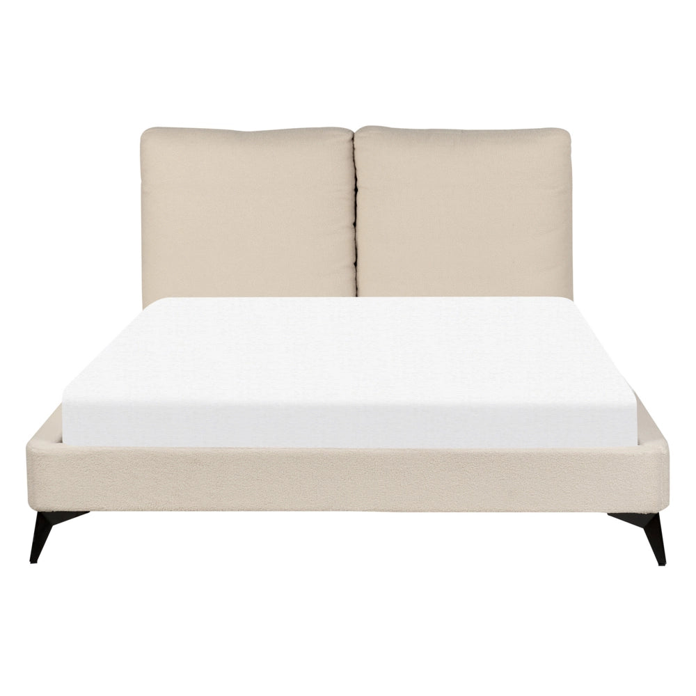 Letto imbottito moderno in bouclè beige 140 x 200 cm con rete a doghe