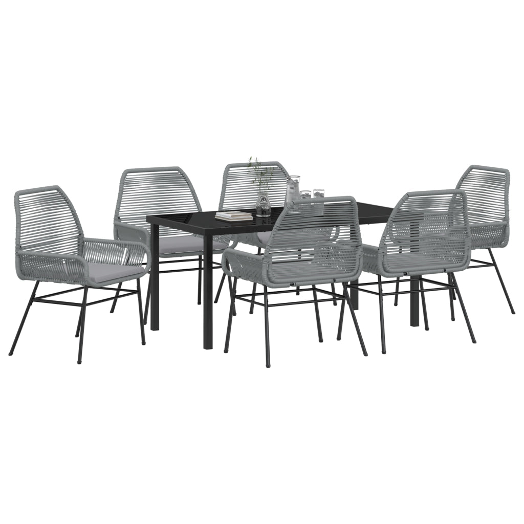 Set da Pranzo da Giardino 7 Pezzi con Cuscini Grigio Polyrattan