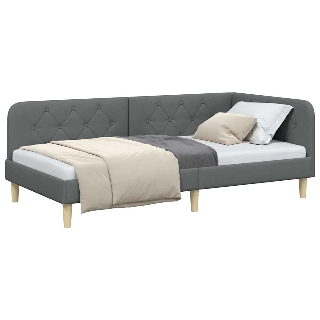 Cornice del letto ad angolo Grigio scuro 90 x 200 cm Tessuto