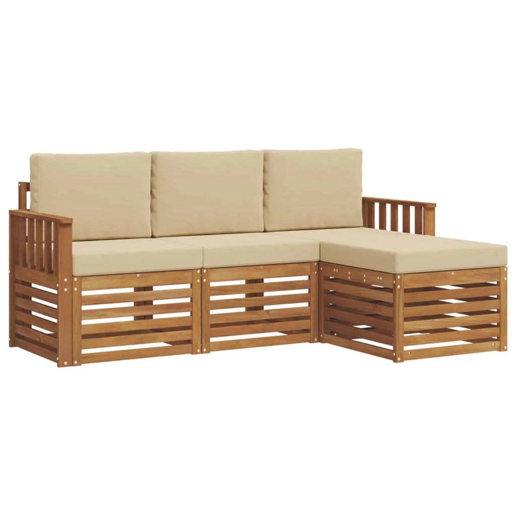 Set di divani da esterno con cuscino 4 pcs Naturale e Beige