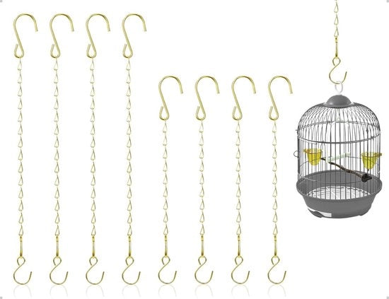Set di Pendenti a Sospensione da 8 - Design Oro - Catene Metalliche - 29/54 cm - Resistente all'Ossidazione - Per Interno/Esterno - Pendente per Piante