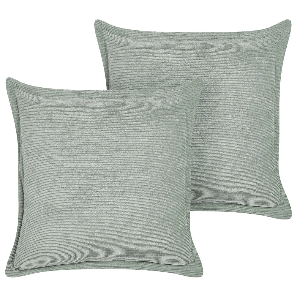 Set di 2 cuscini decorativi in velluto a coste verde chiaro 43 x 43 cm stile moderno tradizionale