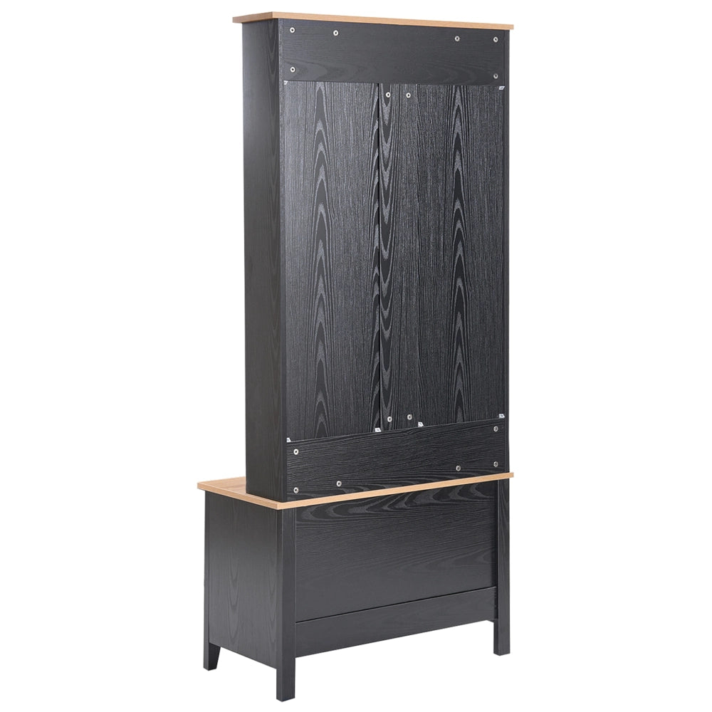 Scarpiera con appendiabiti MDF nero e marrone chiaro 4 scomparti per scarpe 3 ganci