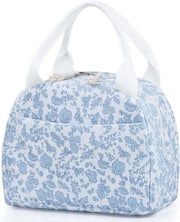Tas per Picnic - Tas per picnic geisolata per donne, termos per donne con grande capacità, borsa per lavoro e ufficio, borsa per viaggi e picnic (corduroy blu fiori)