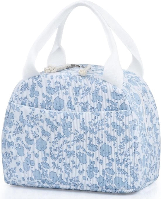 Tas per Picnic - Tas per picnic geisolata per donne, termos per donne con grande capacità, borsa per lavoro e ufficio, borsa per viaggi e picnic (corduroy blu fiori)