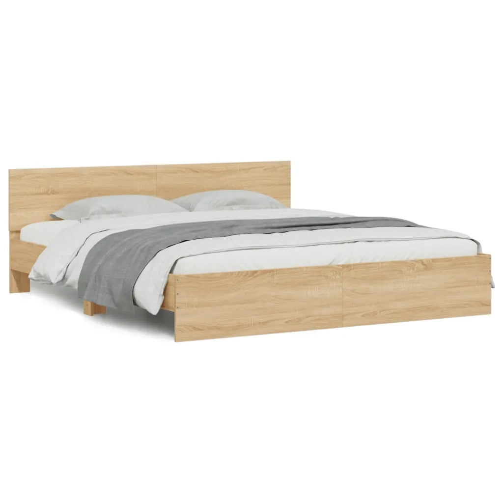Giroletto con Testiera e LED-Struttura Letto con testiera Rovere Sonoma 200x200 cm 359701