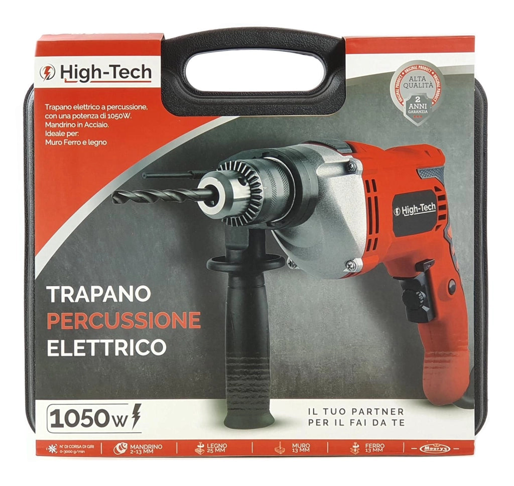 KIT VALIGETTA + TRAPANO A PERCUSSIONE 230V/50HZ -1050 W MANDIRNO IN ACCIAIO,MURO,FERRO,LEGNO - HIGH-TECH