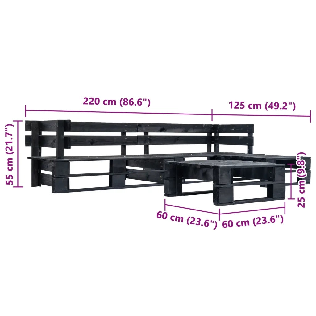 Divani da Giardino su Pallet 4 pz Neri in Legno 277424