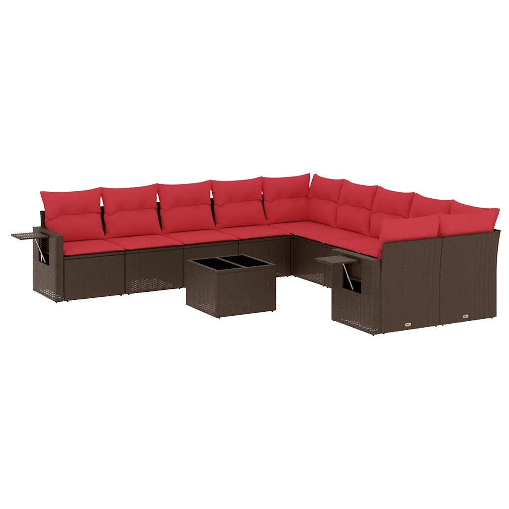 Set Divani da Giardino 11 pz con Cuscini Marrone in Polyrattan 3220723