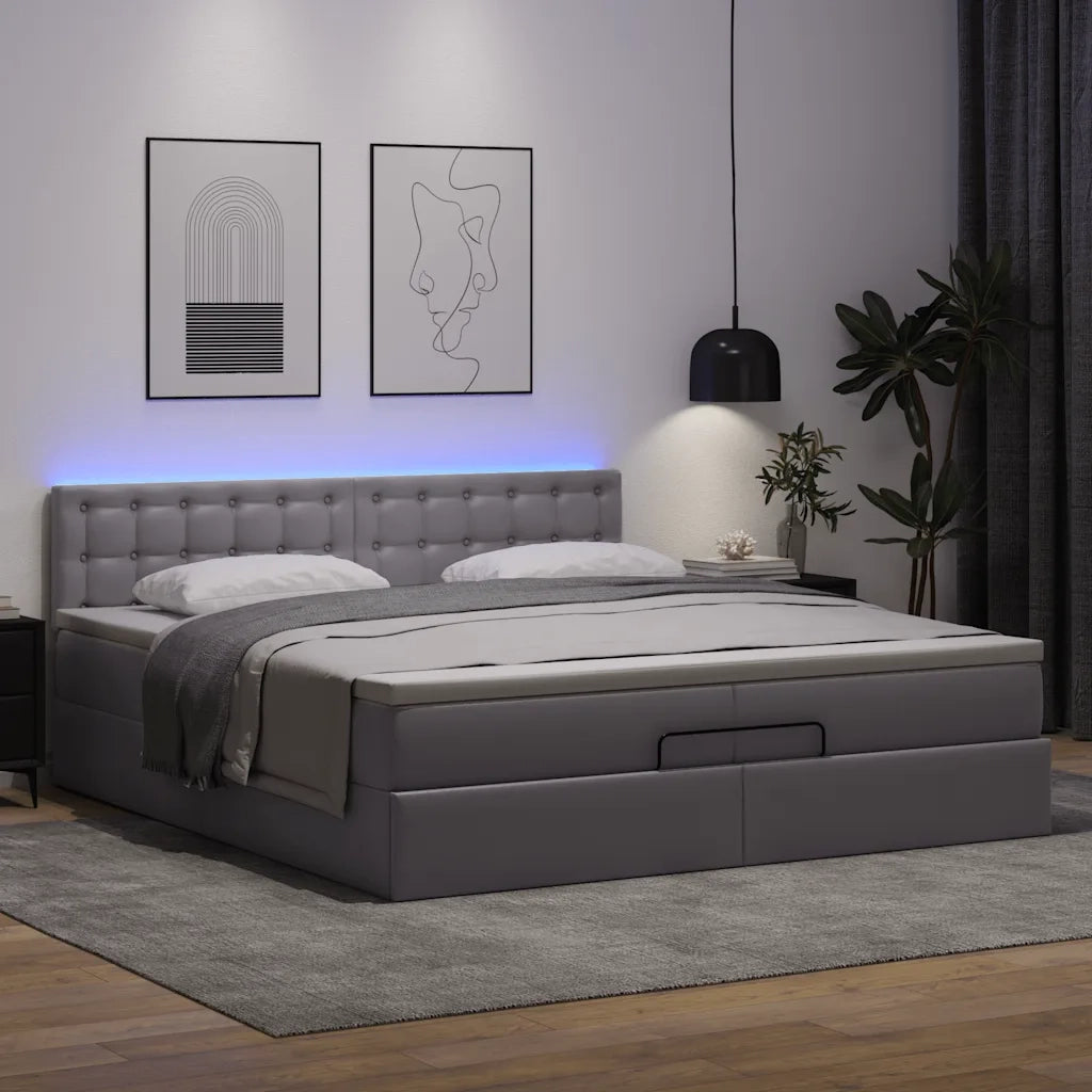 Struttura Letto Pouf con Materasso Grigio 200x200 cm Similpelle