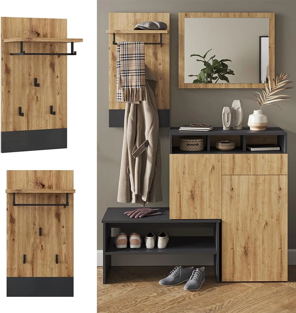 Appendiabiti da parete Selena, Antracite/Rovere artigianale, 44 x 83 cm