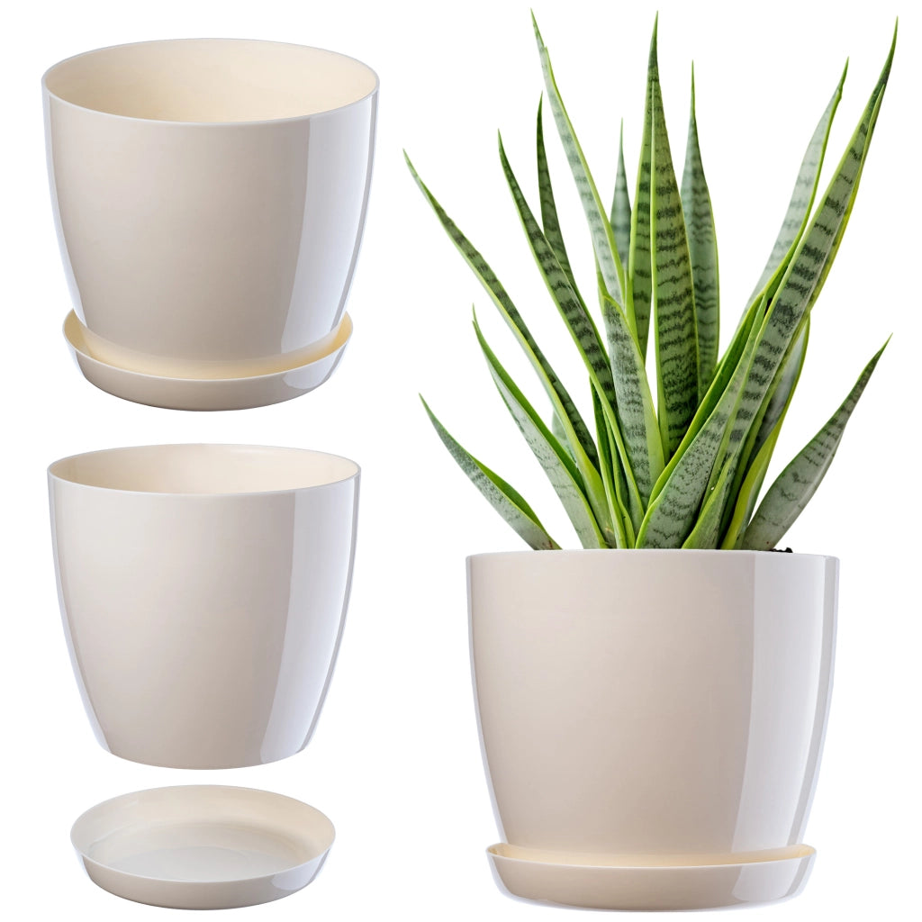 Vaso da fiori KADAX con sottovaso, coperchio in plastica, vaso da fiori color crema da 20 cm, Kadax