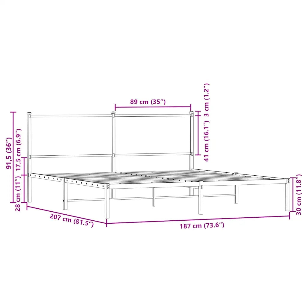 Giroletto senza Materaso in Metallo Rovere Marrone 180x200 cm