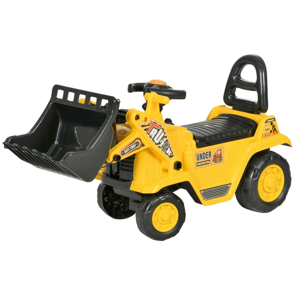 Escavatore per Bambini con Benna e Spazio Contenitore a Scomparsa, in PP e ABS, 80x26.5x39 cm, Giallo e Nero