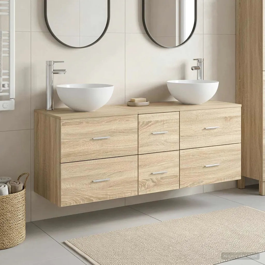 Set di Armadi da Bagno 3 pz Rovere Sonoma 49,5 x 35 x 63 cm 3405797