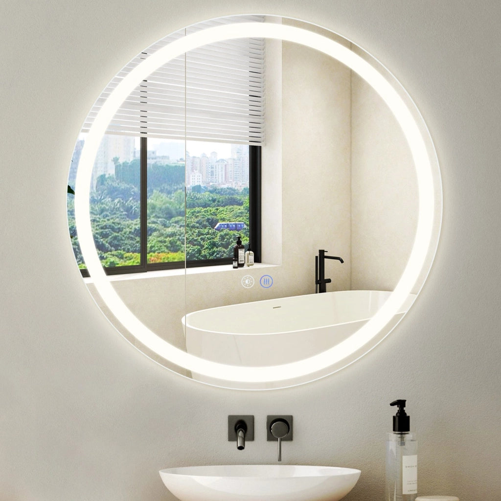 ZMH Specchio da bagno con funzione antiappannamento IP44 Rotondo Bianco Specchio da bagno variabile