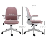 Sedia da Ufficio Ergonomica ad Altezza Regolabile, in Tessuto Effetto Velluto, 62.5x60x94-104 cm, Bianco e Rosa
