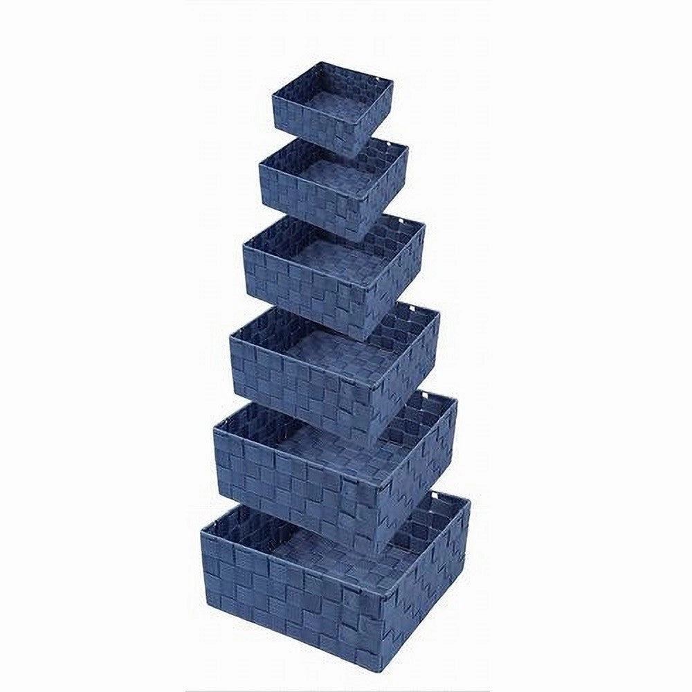 Trade Shop - 6pz Scatola In Tessuto Contenitori Organizer Bagno Armadi Portaoggetti Blu 79076 -