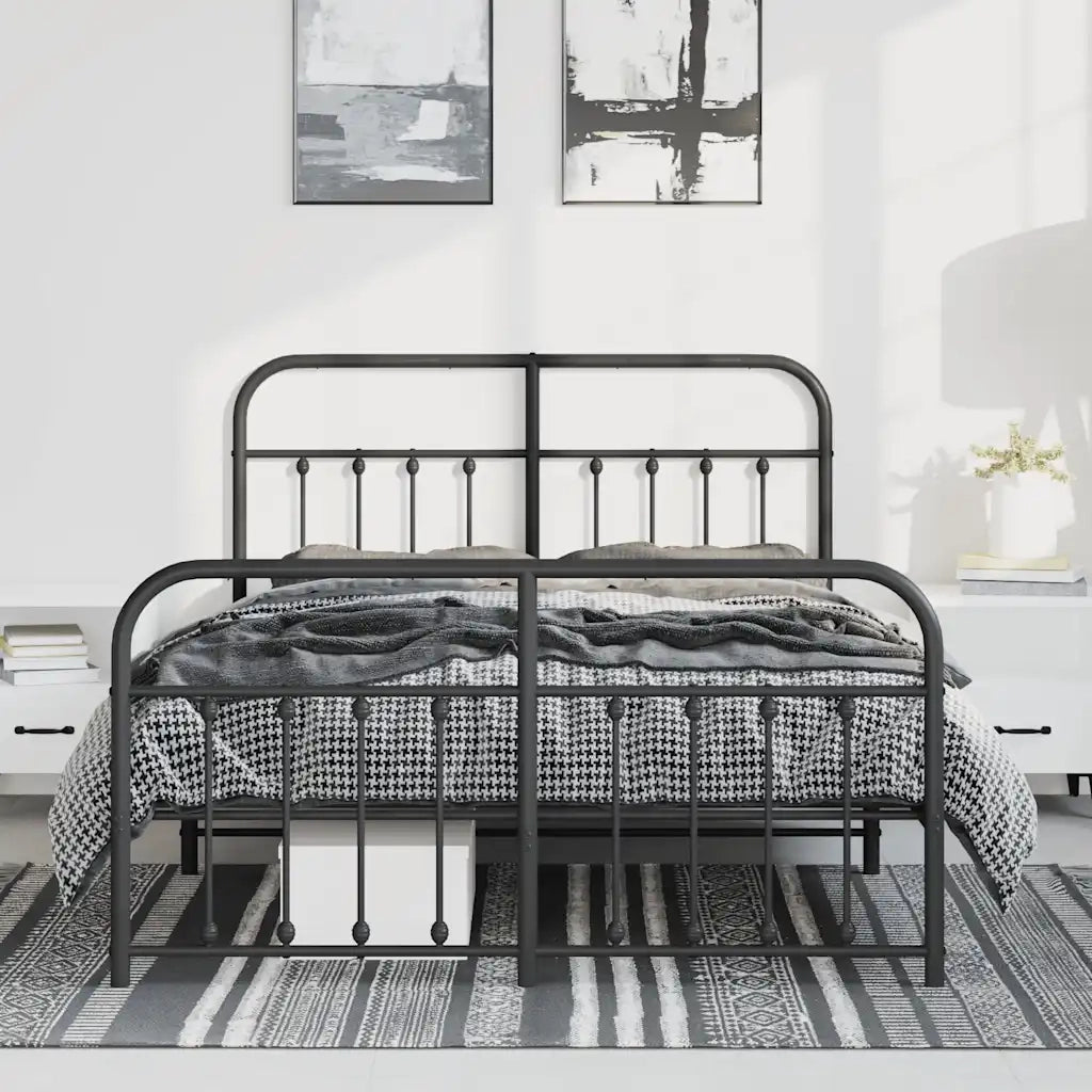 Giroletto con Testiera e Pediera Metallo Nero 135x190 cm 352595
