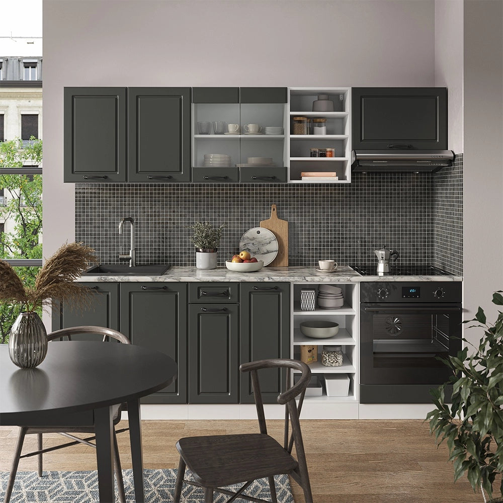 Cucina componibile R-Line Antracite rustico/Bianco 240 cm senza piano di lavoro Vicco
