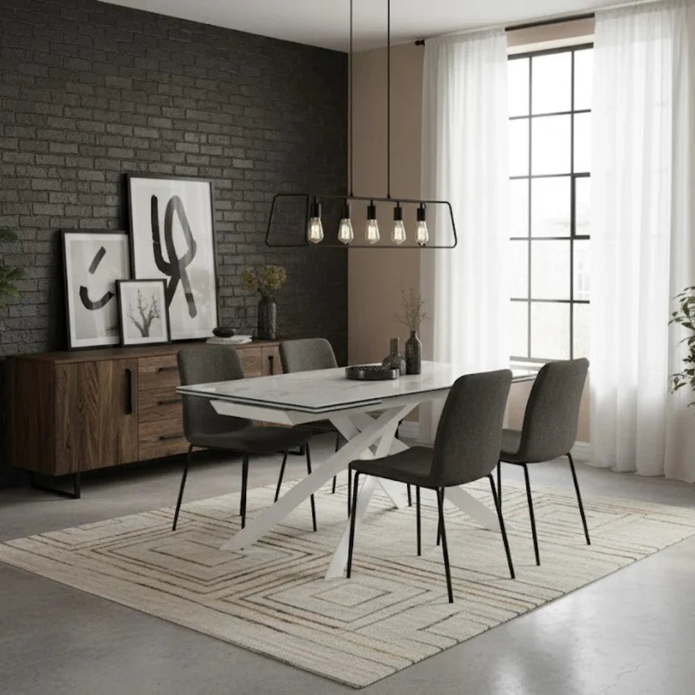 Tavolo da pranzo allungabile in ceramica su vetro effetto marmo bianco Axis 160-240x90 cm fino a 10 posti | Duzzle
