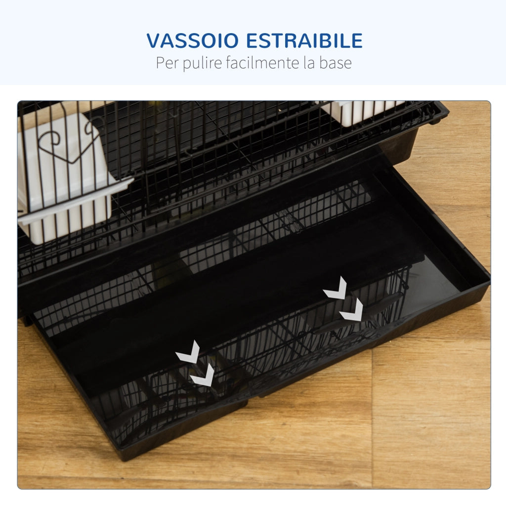 Gabbia per Uccelli ¨C zephmum ¨C Nero, Acciaio e Legno, 46x36x100 cm