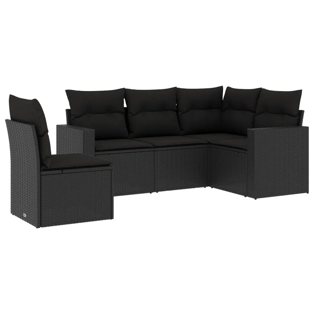 Set Divani da Giardino 5 pz con Cuscini in Polyrattan Nero 3218955