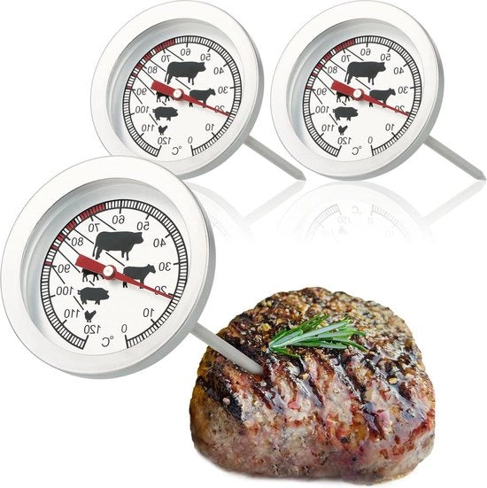 Termometro per carne 3 in 1 in acciaio inossidabile - termometro per carne analogico fino a 120 ° C - termometro per griglia - termometro per carne a ago - 10 cm - 003 pezzi