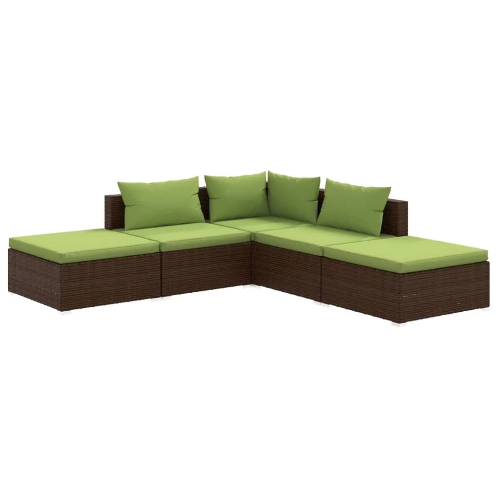 Set di mobili da giardino mobili da esterno 5 pezzi con cuscini resina intrecciata marrone 02_0016454