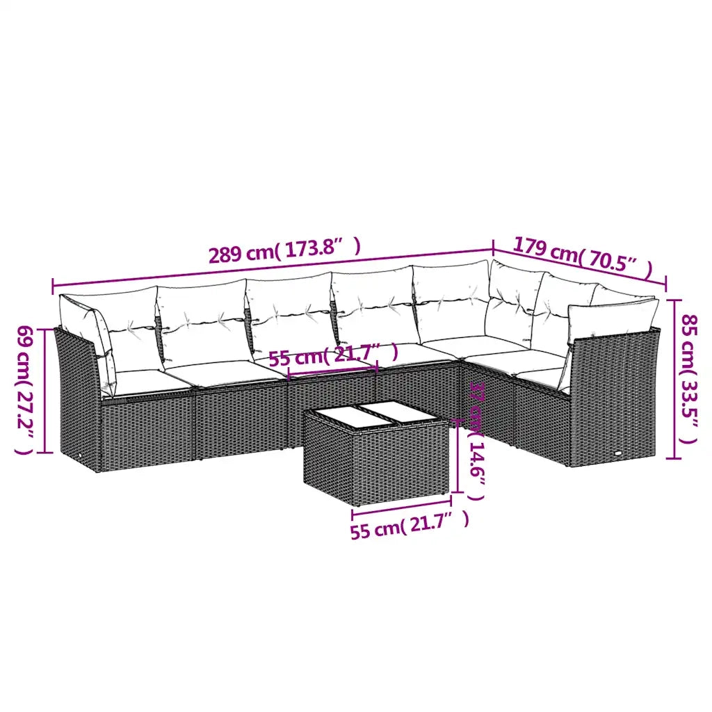 Set Divani da Giardino 8 pz con Cuscini Marrone in Polyrattan