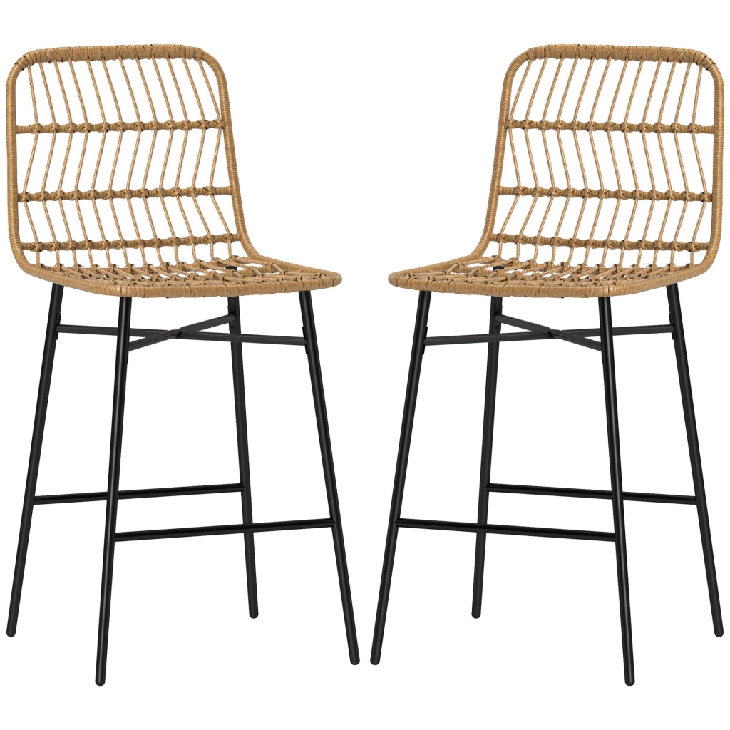 Sgabelli da Bar con Schienale e Seduta in Rattan ¨C zephmum ¨C Marrone