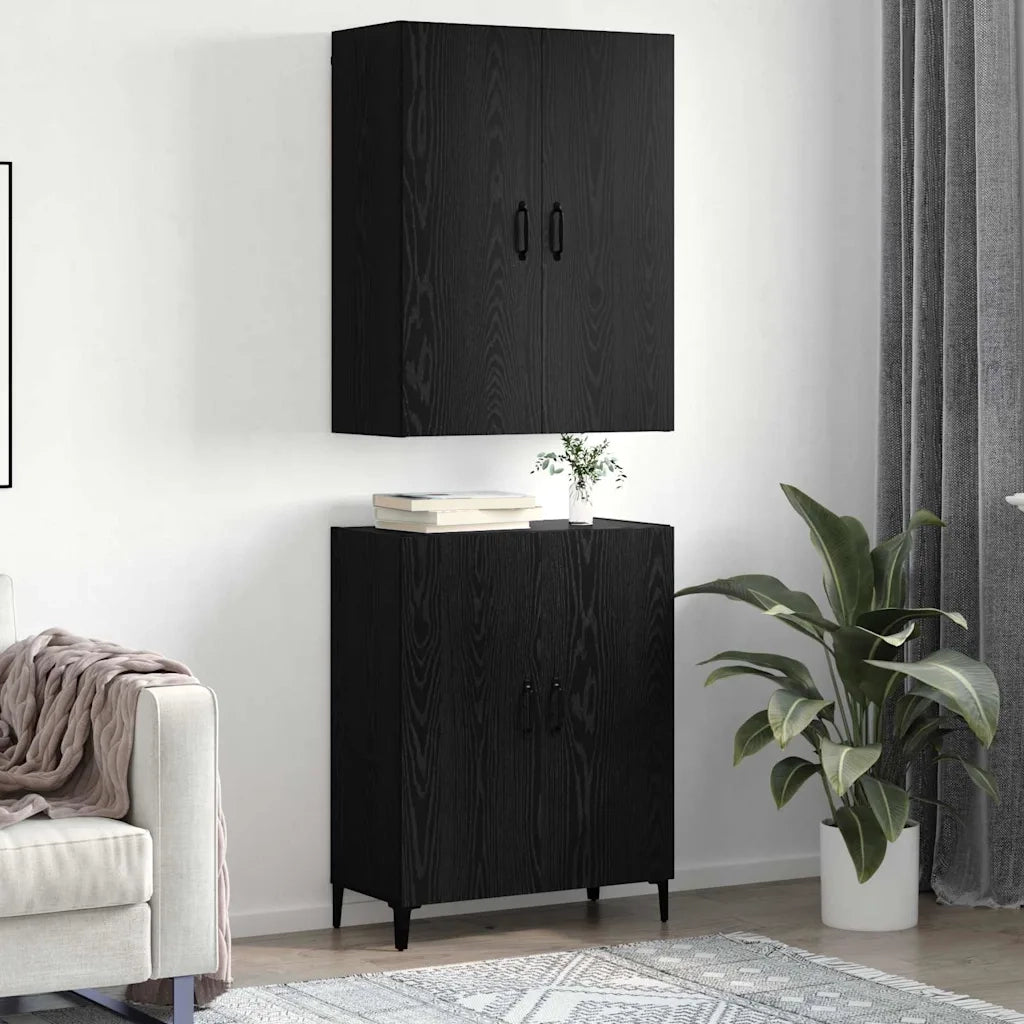Credenza 2 pcs Rovere Nero Legno multistrato