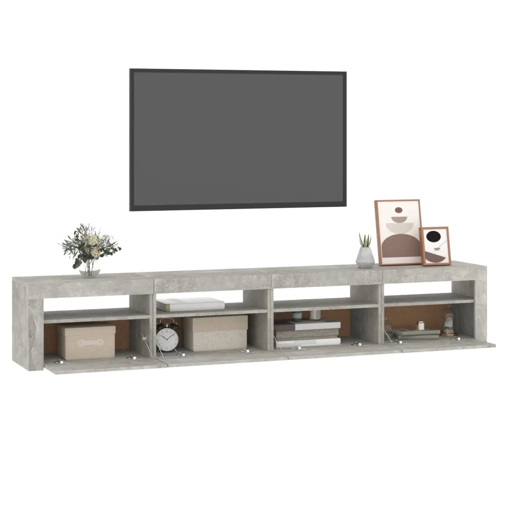 Mobile Porta TV con Luci LED-Credenza TV Grigio Cemento 240x35x40 cm
