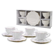 Trade Shop - Servizio Te' 4 Piattini + 4 Tazze 16 Cl Modello Lyanna Fine Porcellana Bianca -