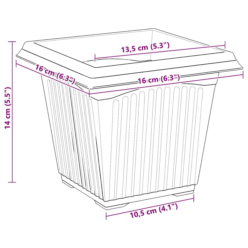 Vaso quadrato per fiori 24 pcs Nero 16 x 16 x 14 cm Plastica