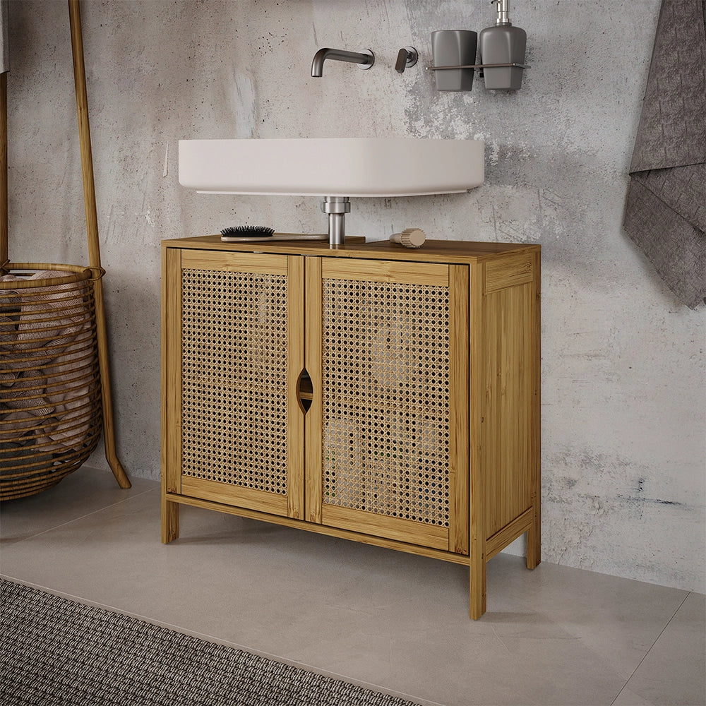 Vicco Mobile sottolavabo per bagno Bambù 68 x 60 cm con 2 porte