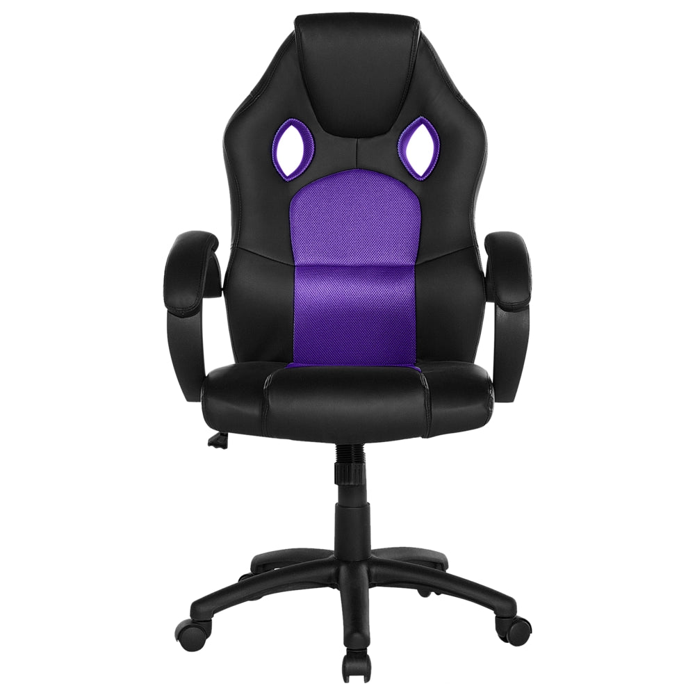 Sedia da ufficio Girevole e regolabile in ecopelle di colore nero e viola