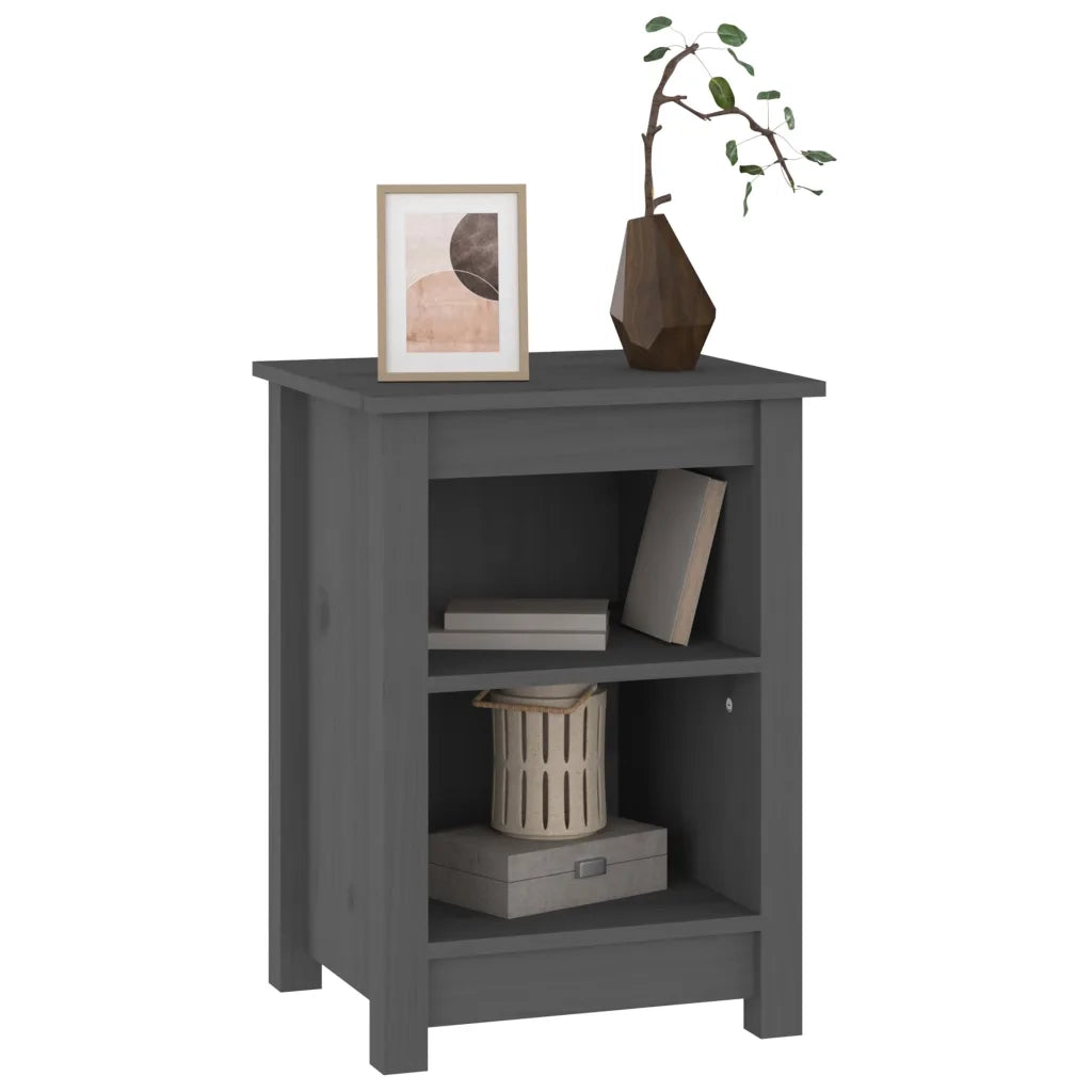 Comodino-Tavolino da notte Grigio 40x35x55 cm in Legno Massello di Pino