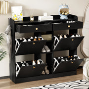 Armadio per scarpe elegante nero - Xylo - 110x26x100 cm - 4 ante, 2 cassetti, 3 scomparti aperti