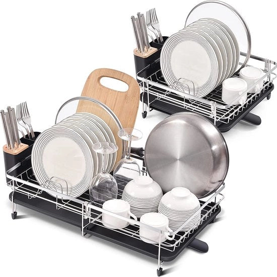Afdruiprek Expansibile - Regolabile - 304 Acciaio Inossidabile - Ripiegabile - Con Supporto per Utensili Removibile - Scarico Rotativo - Antiruggine - Afdruiprek per Cucina - 1 pezzo