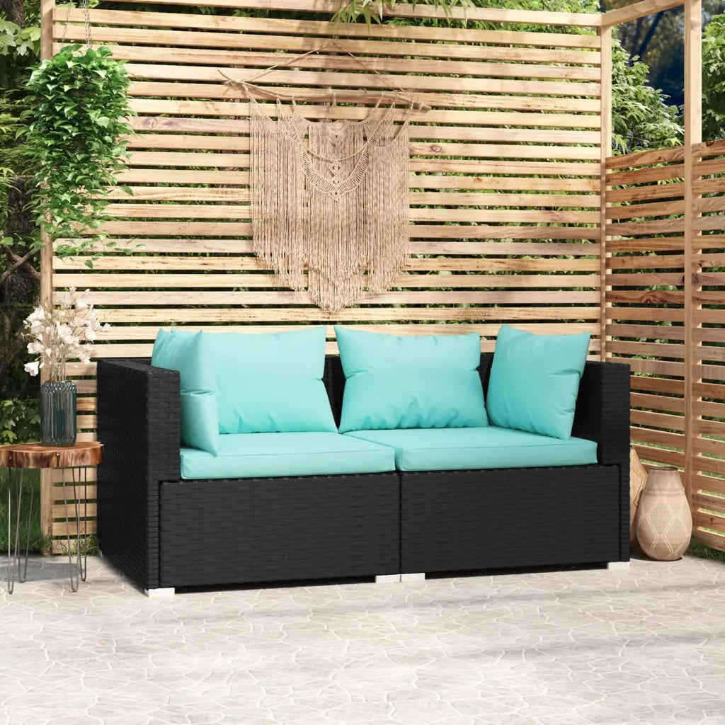 Divano a 2 Posti con Cuscini in Polyrattan Nero cod mxl 35040