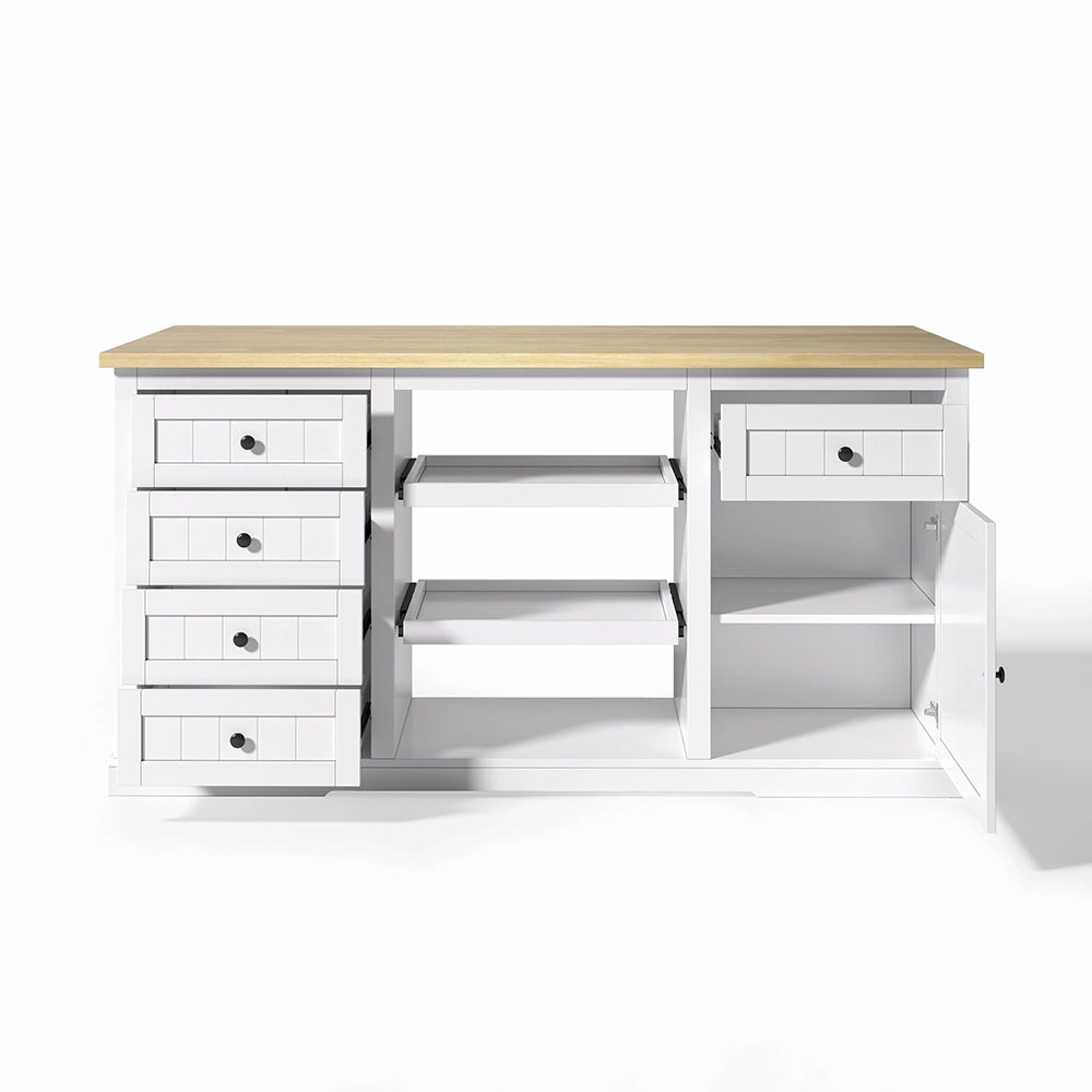 Buffet bar con prese - Xylo - 150x65x75cm bianco 5 cassetti