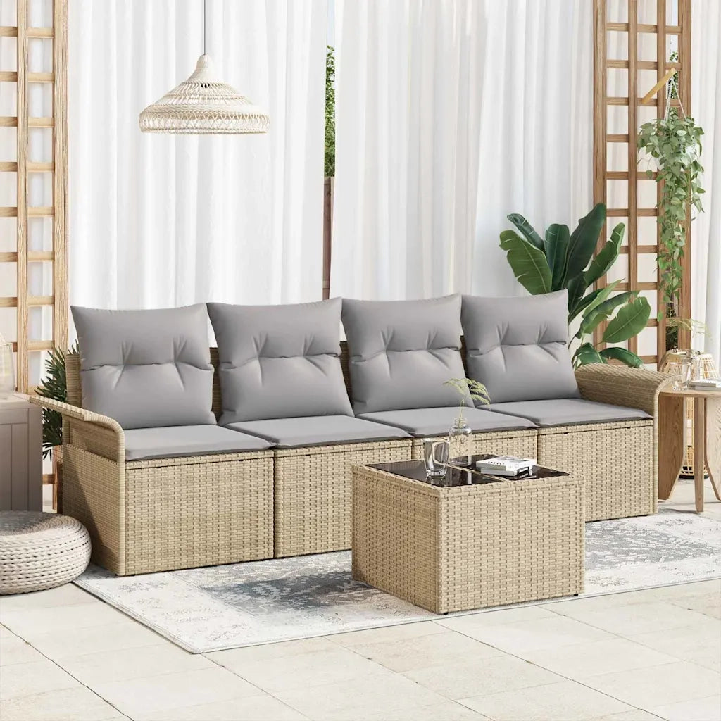 Set di divani con cuscino 5 pcs Beige polyrattan