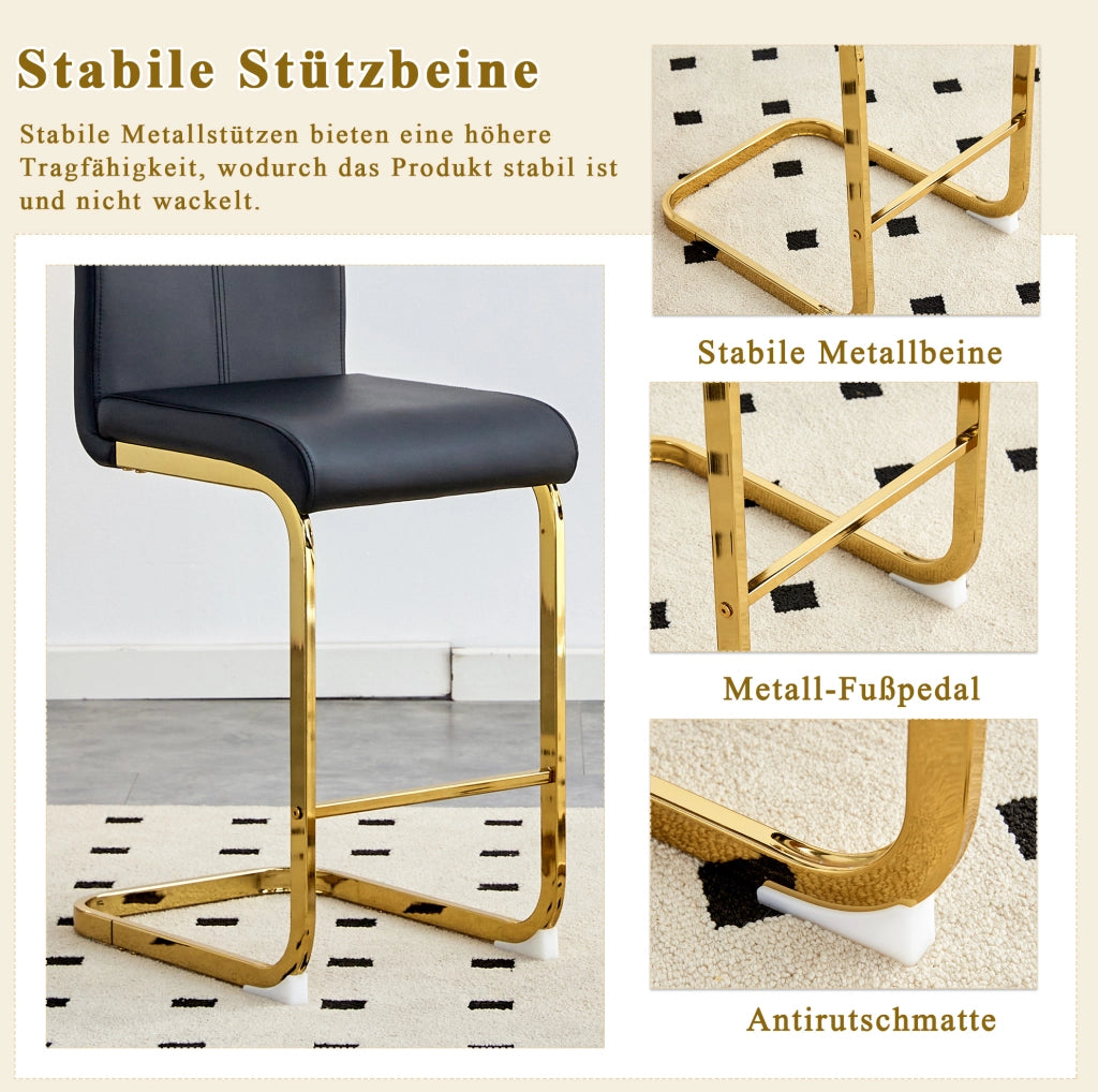 Set di 2 sgabelli da bar in PU nero con gambe dorate