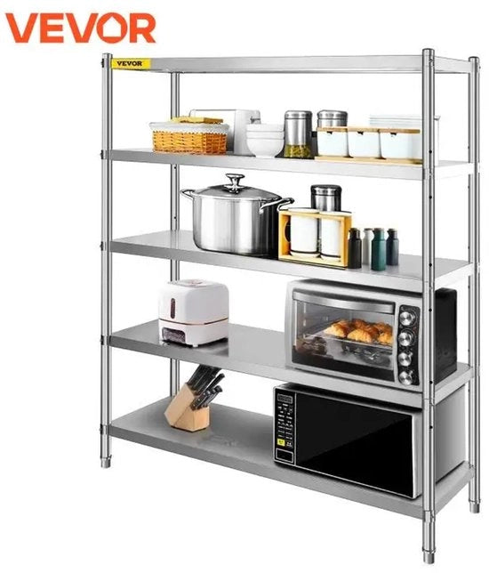 Scaffale a 5 Livelli in Acciaio Resistentissimo - Unita di Deposito in Acciaio Inossidabile per Garage, Cucina, Ristorante e Spazi di Deposito