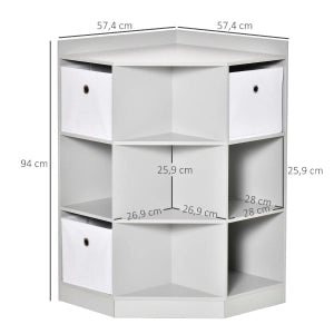 Scaffale angolare per bambini con 3 box contenitore, 9 scomparti, grigio, 57,4 x 57,4 x 94 cm