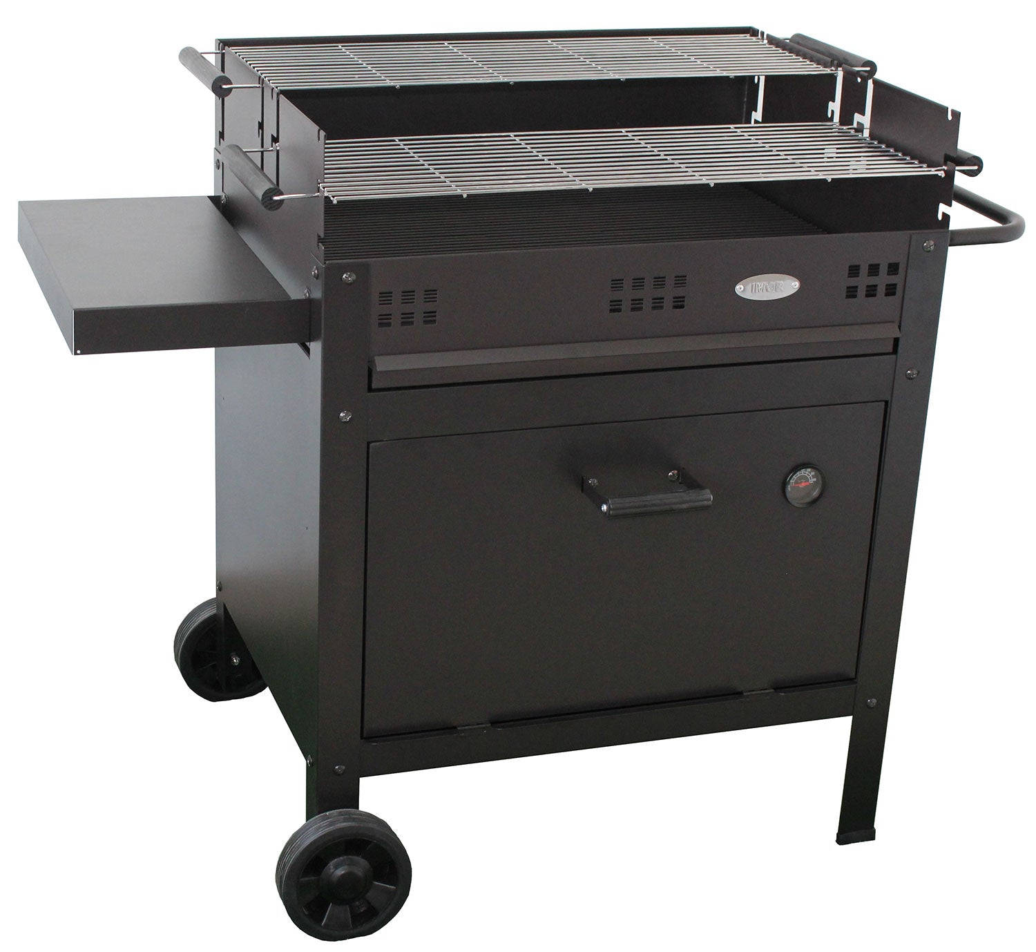 Barbecue a Legna e Carbone 120x60x92 cm con Forno per Pizza in Acciaio Etna Nero