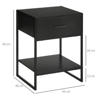 Set 2 Comodini Moderni, 2 Comodini da Camera da Letto e Soggiorno, con Cassetto e Ripiano Aperto, Design Moderno, in MDF e Acciaio, 45x40x60cm, Nero