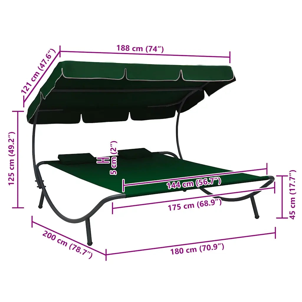 Lettino Prendisole con Baldacchino e Cuscini Verde cod mxl 71223